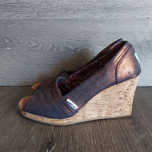 Toms Calypso Peep Toe Copper Wedges - Picture 4 of 9